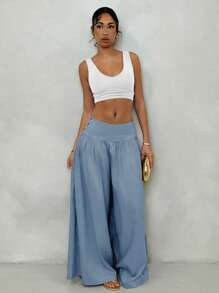 Glamine Quần ống rộng cạp trễ cổ điển có hiệu ứng rủ, quần dài nữ dáng rộng thoải mái, quần áo thu cho nữ trở lại trường - Rửa nhẹ - Xem 6