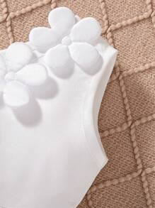 1 件装女童腰部褶皱 3D 花卉装饰派对无袖吊带背心连衣裙