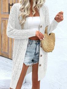 EMERY ROSE Women's Solid Color Single-Breasted Long Sleeve Casual Loose Long Cardigan Fall Winter Cloth For Women - White - View 4