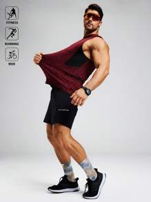 Manfinity Acti Log 男士撞色拼接连帽运动上衣压缩衣 - 紅色 - 查看 5