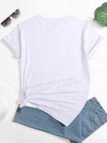 INAWLY 花卉和字母印花休闲 T 恤 Love Yourself 图案 T 恤女式上衣 - 白色 - 查看 2