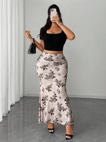 SHEIN Unity 大码优雅半身裙，高端感高低鱼尾裙，2025年新品 - 彩色 - 查看 2