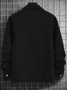 Manfinity Homme Men's Long Sleeve Solid Color Single-Breasted Loose Casual Overcoat, Old Money, Fall/Winter - Black - View 2