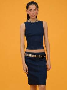 COUREZ 高领修身牛仔背心/女士夏季穿搭/夏季上衣/街头休闲/Y2K棉质复古风