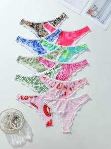 SHEIN 10条装女式花卉印花扇贝边时尚比基尼内裤 - 彩色 - 查看 1