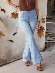 EMERY ROSE Pantalones vaqueros casuales de mujer con cierre delantero y pierna campana