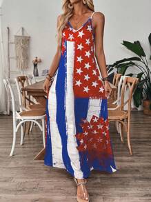 EMERY ROSE Vestido informal sin mangas con estampado de bandera estadounidense para mujer, de verano