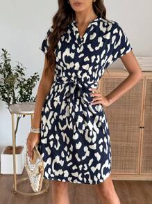 EMERY ROSE Women's V-Neck Batwing Sleeve Mid-Length Leopard Print Dress, Summer Teacher Outfits For Women Casual Dresses For Woman - Multicolor - View 6