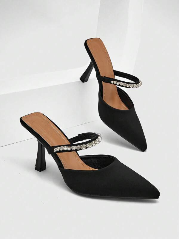 CUCCOO CHICEST Pantofi de femeie Decor cu strasuri Pompe cu toc piramidal cu vârf ascuțit Moda Pompe negri sexy pentru vara Absolvire Tocuri Bal Toc Pantofi de vacanță Reducere de vară Tocuri elegante Pantofi înapoi la școală Pantofi pentru studenți Crăciun Toamnă Vacanță de Anul Nou