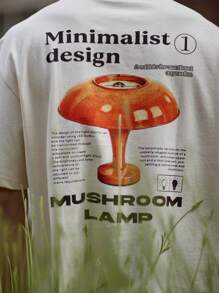 Musero Men Graphic Print Oversized T-Shirt Short Sleeve Drop Shoulder Summer Spring Holiday Vacation Streetstyle - Cream - View 3