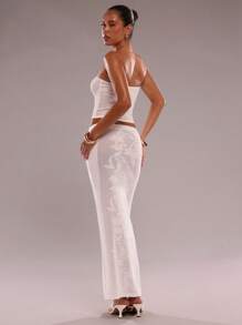 SHEIN BAE 女士两件套：修身刺绣抹胸和裙子，全白派对装 - 白色 - 查看 2