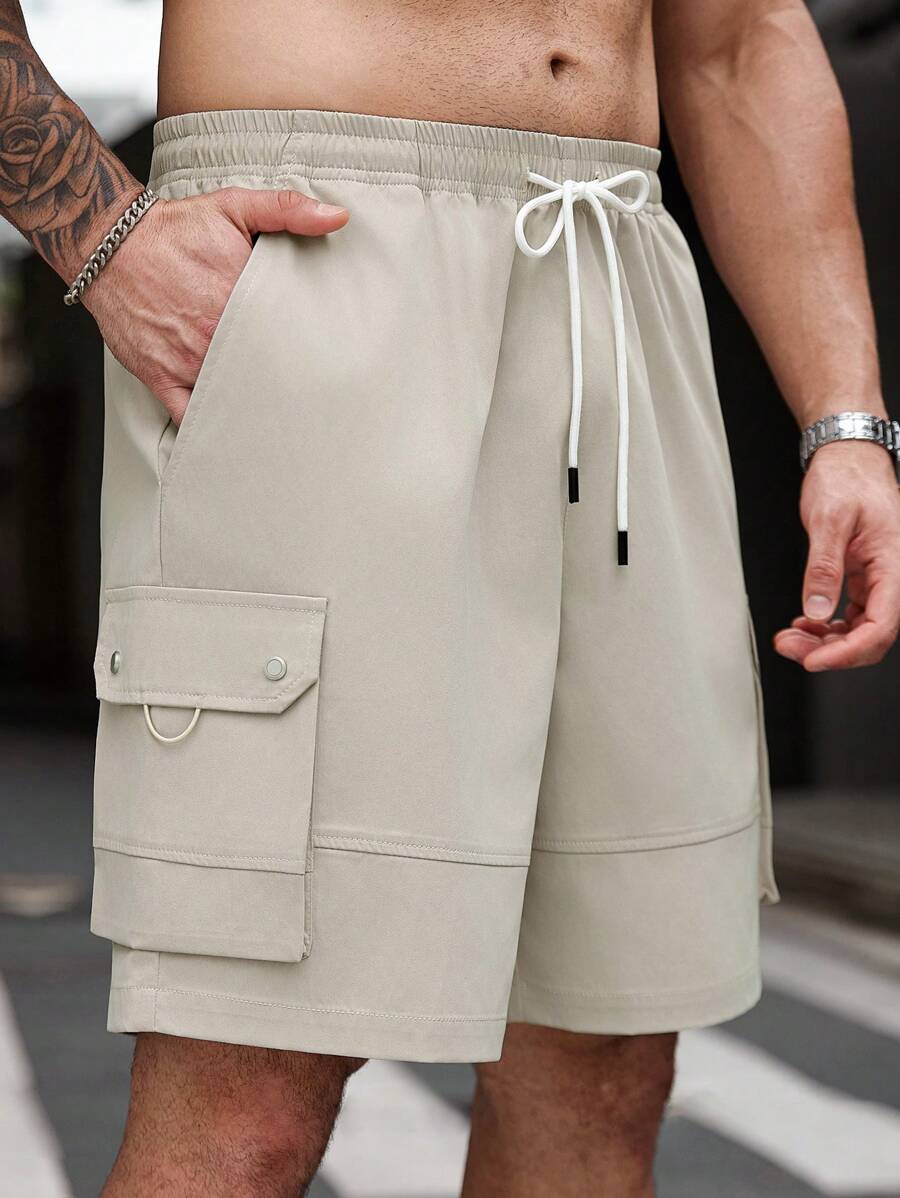 Manfinity Homme 男士加大码工装短裤，带口袋，适合春夏穿着，运动休闲皆宜，时尚百搭。情侣款，也是送给男友或老公的绝佳礼物。 - 卡其色 - 查看 1