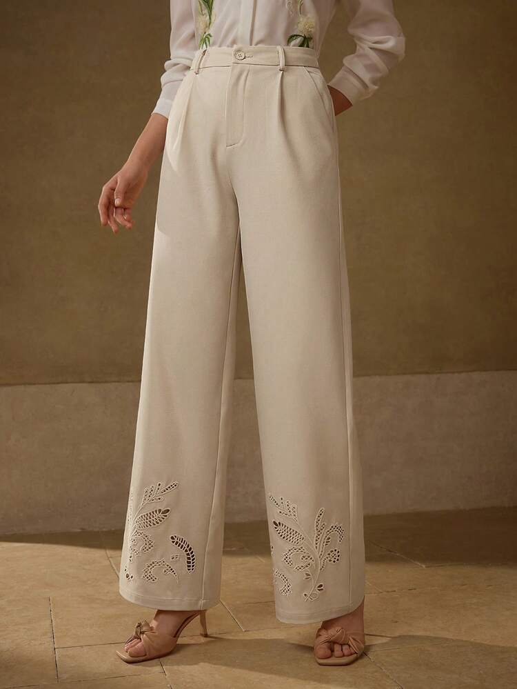 EMBROIDERY FOLD PLEATED SUIT PANTS