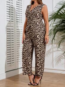 EMERY ROSE Conjunto de 2 Peças com Colete e Calças de Gola V de Impressão de Onça Tamanho Plus Size, Verão - Multicolorido - Visão 4