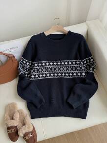 Firerie Women's Heart Pattern Crew Neck Casual Sweater Fall/Winter - Blue - View 9