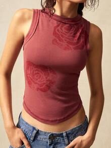 Bohemela Áo dệt kim ôm dáng màu trơn dành cho nữ, họa tiết phương Tây, thích hợp cho mùa hè. - Màu Hoa hồng đỏ - Xem 4