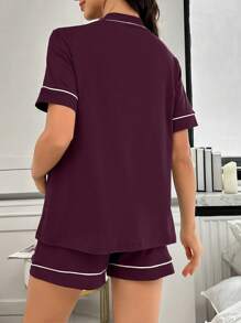 SHEIN 撞色装饰刺绣字母孕妇护理套装，前开式