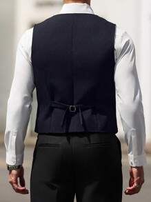 Manfinity Mode 男士双排扣马甲（不含衬衫） - 藏蓝色 - 查看 2