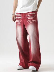 Manfinity EMRG Quần Jeans Nam Túi Baggy Rộng Thường Ngày - Đỏ - Xem 1