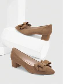 CUCCOO CHICEST Scarpe da donna con punta affusolata, decorazione fiocco, tacco chunky , decolleté cammello, scarpe da vacanza, in per l estate, Natale, Capodanno e altre festività