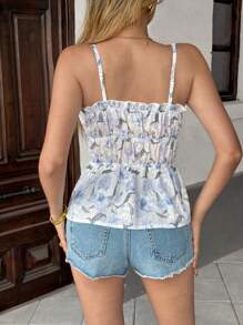 Pariaura Nuevo top de tirantes de verano con estilo elegante francés, diseño floral con lazo y estampado para damas