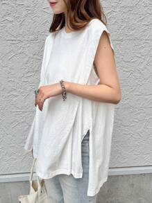 FRIFUL 女士休闲无袖开衩背心 - 白色 - 查看 2