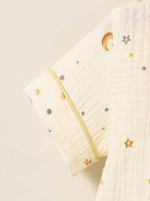 2件套男婴保暖星月图案翻领短袖衬衫和休闲裤睡衣套装 - 黃色 - 查看 3