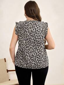 SHEIN Clasi 女士大码时尚豹纹衬衫，夏季 - 灰色 - 查看 2