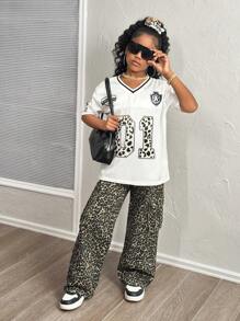 SLAYR Tween Girl Tween Girls' Casual Sporty Streetwear V-Neck Loose Fit T-Shirt Jersey - White - View 5