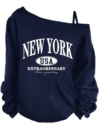 SHEIN Essnce 大码女式休闲简约数字印花单肩带 T 恤，适合春夏季