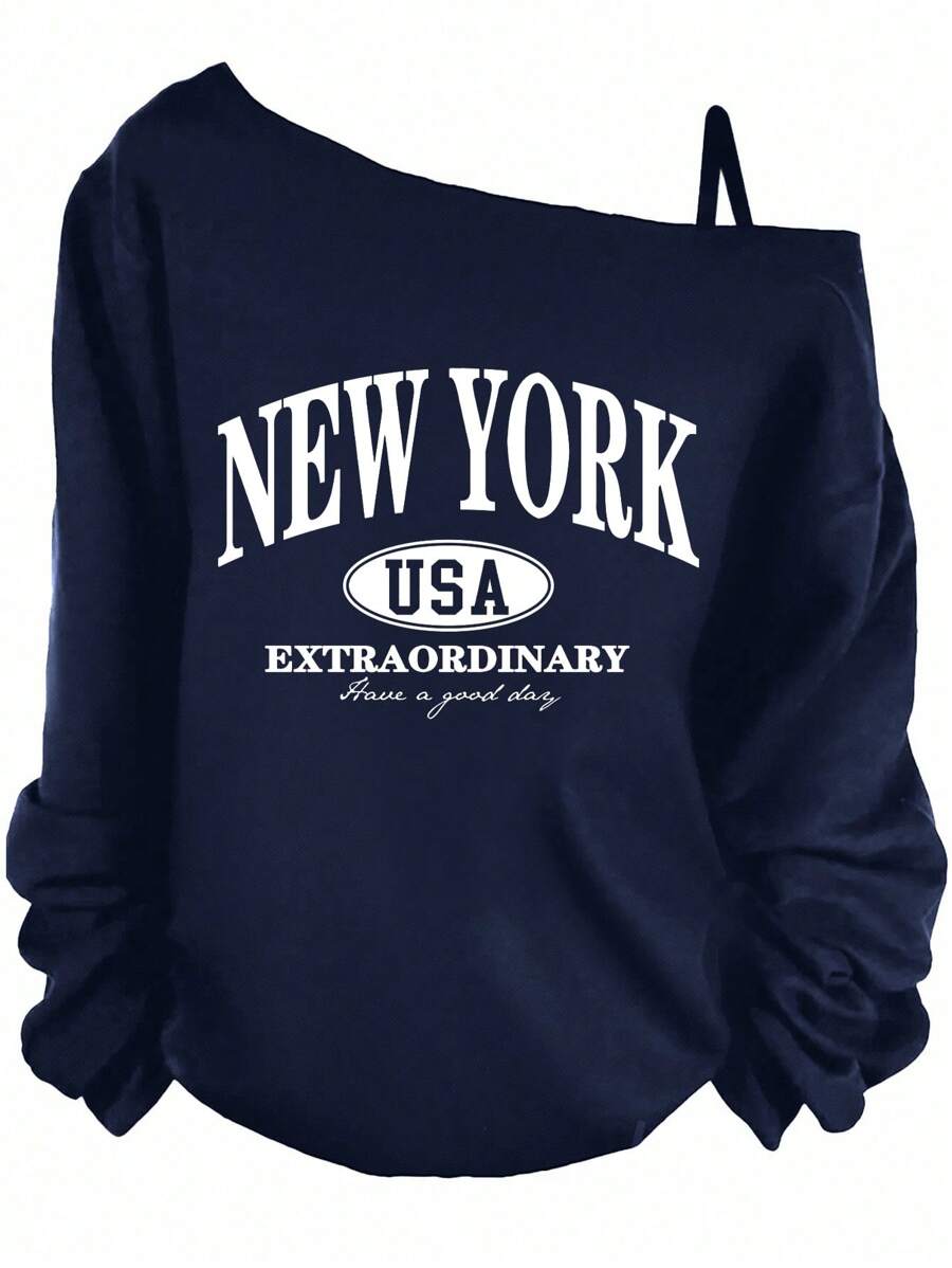 SHEIN Essnce 大码女式休闲简约数字印花单肩带 T 恤，适合春夏季