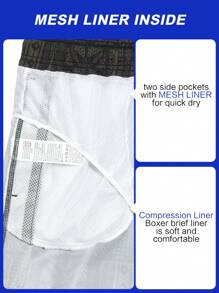 Manfinity Swimmode Men's Palm Tree Print Drawstring Waist Pocket Beach Shorts