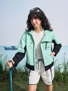 In My Nature 女式撞色拼接连帽户外风衣夹克户外休闲夹克户外休闲夹克薄荷绿夹克、撞色、撞色夹克、户外徒步夹克、女式休闲夹克、女式跑步夹克、女式徒步运动服夹克、秋冬外套、保暖夹克、户外徒步夹克、透气夹克、百搭夹克、带口袋的户外徒步夹克外套薄荷绿夹克 - 薄荷綠 - 查看 6