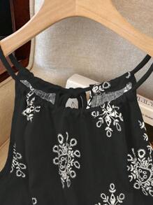 SHEIN Damen Blumen Muster locker luftiger Camisole Top mit Neckholder für den Urlaub - Schwarz - Übersicht 3