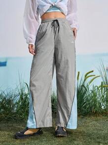 In My Nature 女士抽绳腰部撞色阔腿宽松户外裤 - 灰色 - 查看 3