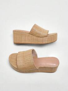 Solezae Women Minimalist Strap Wedge Sandals With Thick Sole & High Heel Mother's Day Present - Beige - View 4