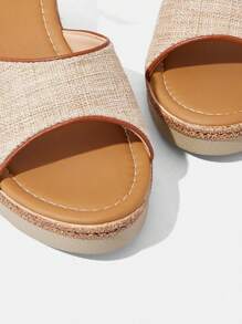 Styleloop Women's Platform Espadrille Rope Wedge Sandals, Linen Fabric, Thick Sole, Buckle Strap, Fashion Roman Style For Summer - Apricot - View 4