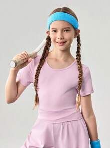 JNSQ Back To School Tween Girl Outdoor Sports Short Sleeve T-Shirt, Children's Round Neck 4-Needle 6-Thread 3M Reflective Print Professional Outdoor Sports T-Shirt - Pink - View 3