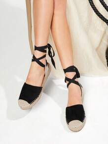 Solezae Giày đế bằng vải dệt đơn giản hàng ngày dành cho nữ Espadrille - màu đen - Xem 6