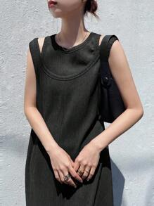 FRIFUL Women's Solid Textured Hollow Out 2 Pieces Long Dress, Ladies Summer Graduation Dress - Black - View 6