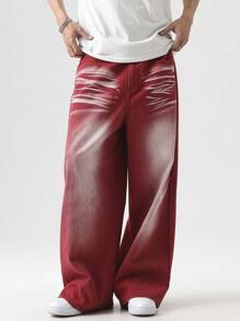 Manfinity EMRG Quần Jeans Nam Túi Baggy Rộng Thường Ngày - Đỏ - Xem 3