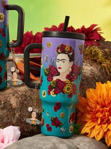 Frida Kahlo X SHEIN 1 pieza Placa de identificación de aleación de zinc de moda, accesorio de etiqueta de identificación personalizada para asas de tazas, adecuada para tazas, llaveros, oficina, hogar, fiesta de cumpleaños, 26 alfabetos disponibles