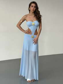 Aloruh Women's Halter Backless Dress With Starfish Decor - Blue - View 2