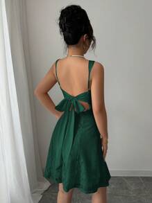 Selianne Váy chữ A hở lưng dây mảnh thanh lịch lãng mạn cho nữ - Màu xanh lá cây đậm - Xem 2