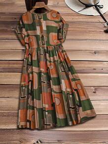 EMERY ROSE Vestido de talla grande para mujer de estilo retro con cuello redondo y mangas cortas - Multicolor - Ver 2