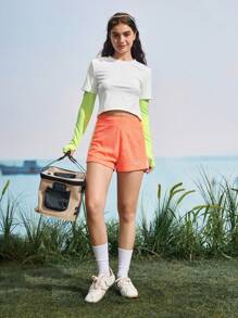 SHEIN In My Nature Women Casual Outdoor Round Neck Long Sleeve 2 In 1 T-Shirt - White - View 6