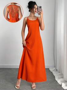 Calvaya Women's Elegant Lace Backless Sleeveless Maxi Dress, Vacation Style