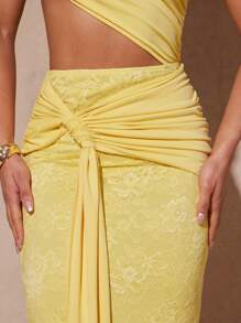 Silquee Women's Cream Yellow Sexy Hollow Asymmetric Neckline, Ribbon Dress, Vacation, Women's Vacation Wear, Beach Vacation Wear, Women's Vacation Wear - Yellow - View 6