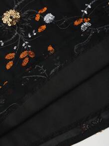 Sweetra 亮片刺绣蝴蝶结腰迷你裙 - 黑色 - 查看 4