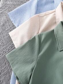 SHEIN Bộ 3 món cho bé trai tuổi teen: Áo sơ mi tay ngắn cổ đứng dáng rộng thoải mái, mặc nhiều lần, thích hợp đi học, tiệc tùng, hoạt động ngoài trời - màu xanh lá - Xem 3